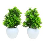 KSI Artificial Bonsai Plants Tree with Pot Vase for Home Office Table Living Room Decoration Gifting Purpose & Diwali Decor -17 cm- Pack of 2 (Design 2)