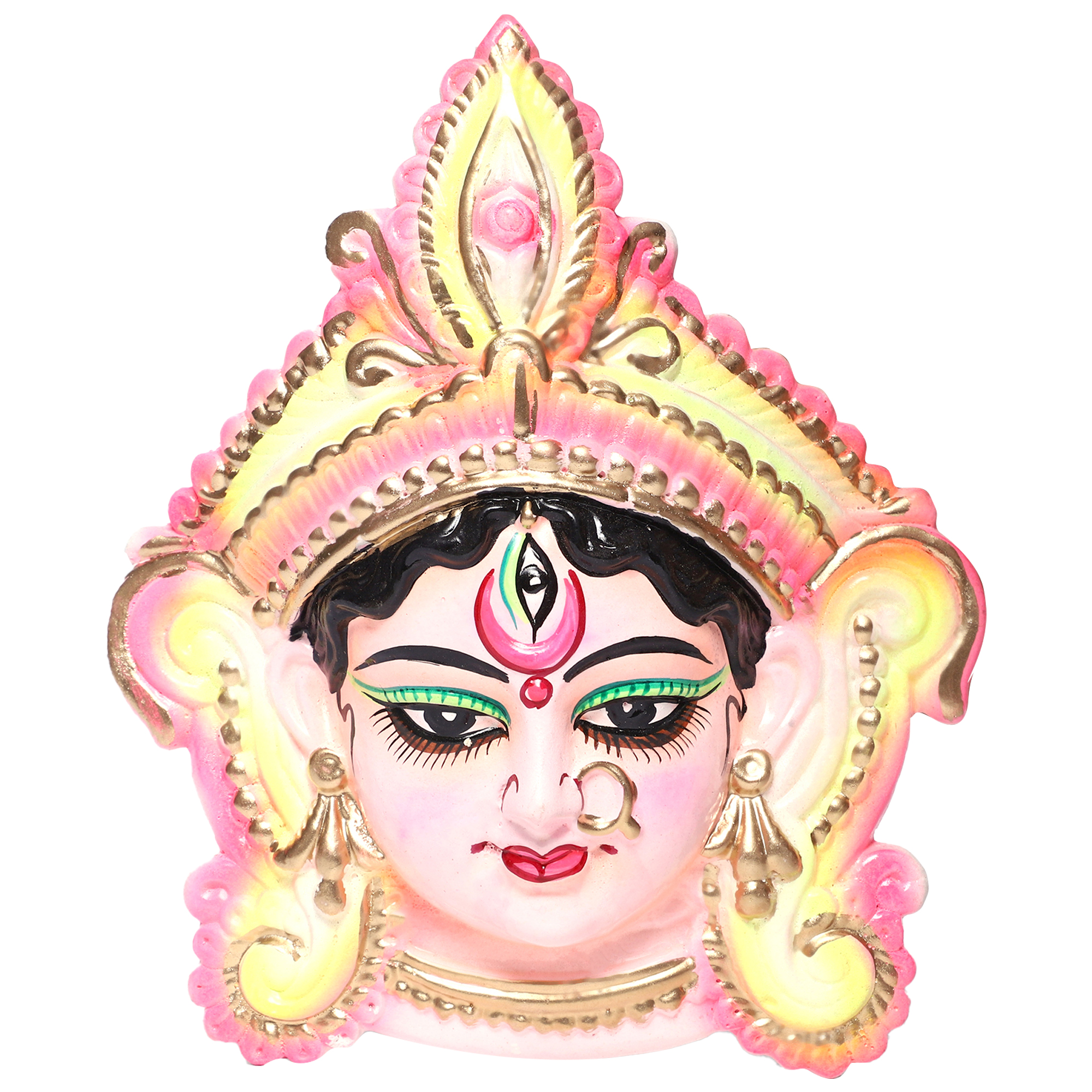 1912340-copy.jpg KSI Handmade Terracotta Clay Wall Hanging Nazar Battu Evil Eye Protector & God Figurines Sculptures for Home Entrance Office Temple and Shop (Durga Ji) W15.5x H19 - Image 1