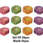 KSI Eco Friendly Multicolor Mix Diyas Candels for Diwali Puja & Festivals Home Office Decoration, Handmade Terracotta Mitti Clay Designer Colorful Diya (Colour May Vary) (Pack of 36)