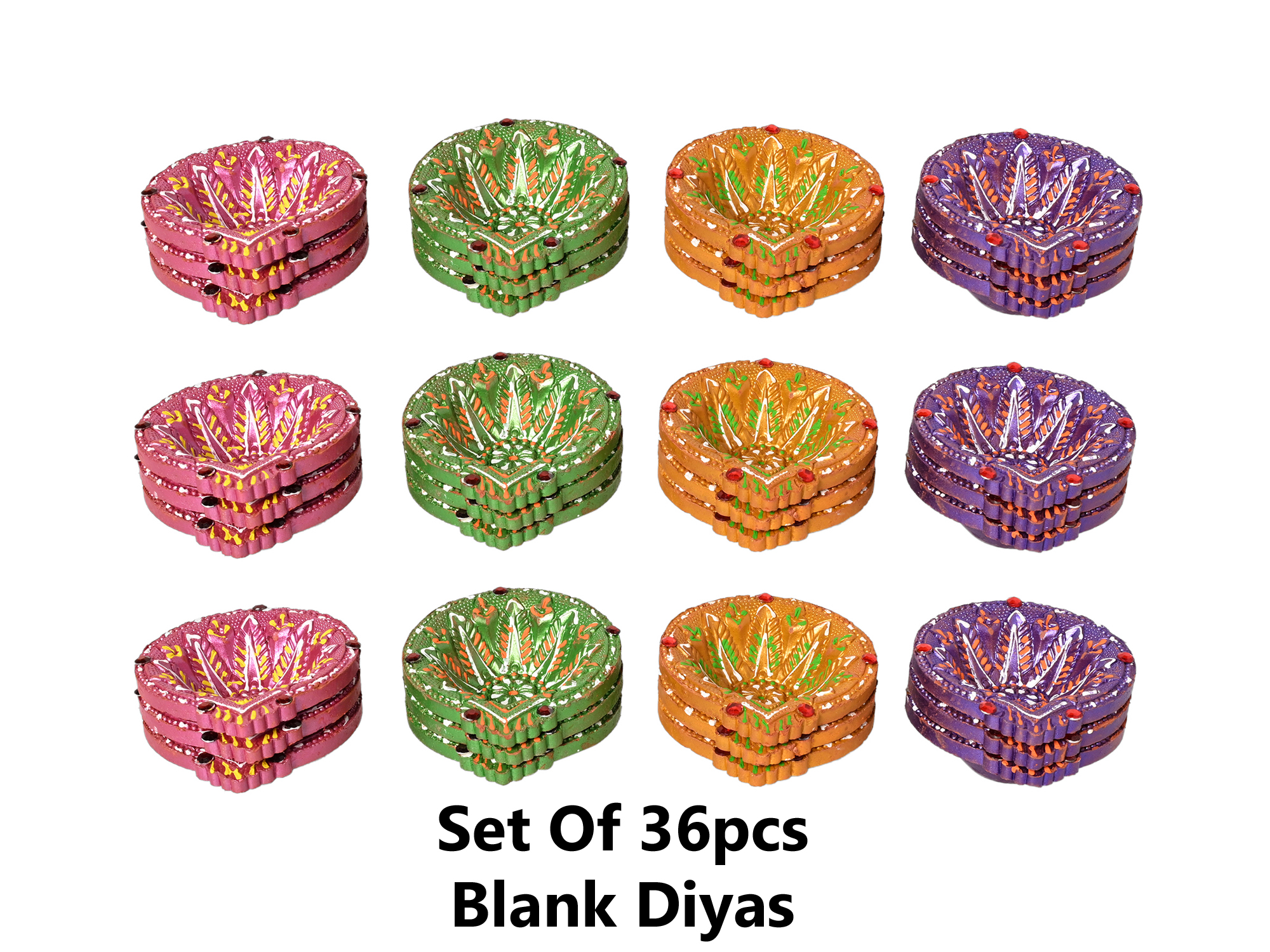 36-Diya-copy.jpg KSI Eco Friendly Multicolor Mix Diyas Candels for Diwali Puja & Festivals Home Office Decoration, Handmade Terracotta Mitti Clay Designer Colorful Diya (Colour May Vary) (Pack of 36) - Image 1