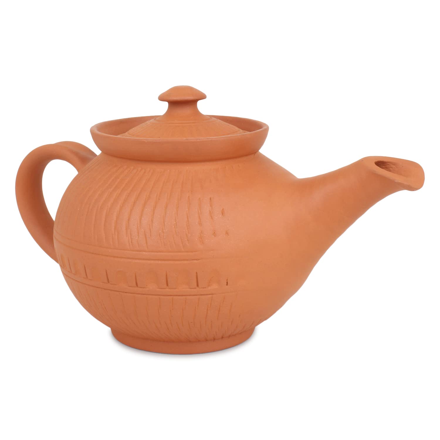 KETTLE-1.jpg KSI Terracotta Handmade Tea Kettle with Lid Made of Clay for Kitchen Clay Tea Pot Kettle Chai ki Ketli 750 ML, 15 cm (H) x 23 cm (L) x 18 cm (W) - Image 1
