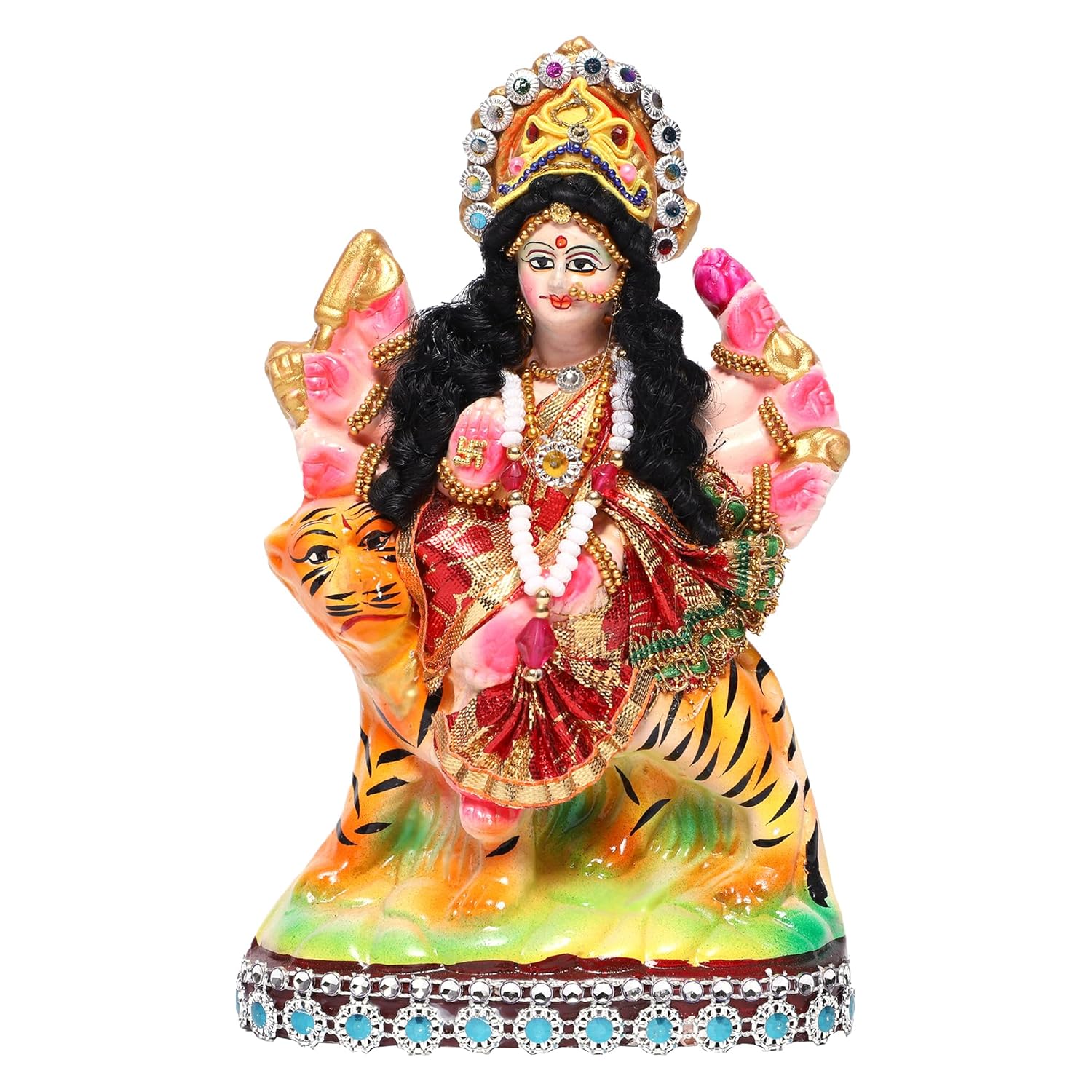 SHERAWALI-MAA.jpg KSI Eco-Friendly Durga maa Idol Goddess Nav Durga MATA Statue Devi Sherawali MATA Murti for Puja(11L x 6.5W x 17.5H Centimeters) - Image 1