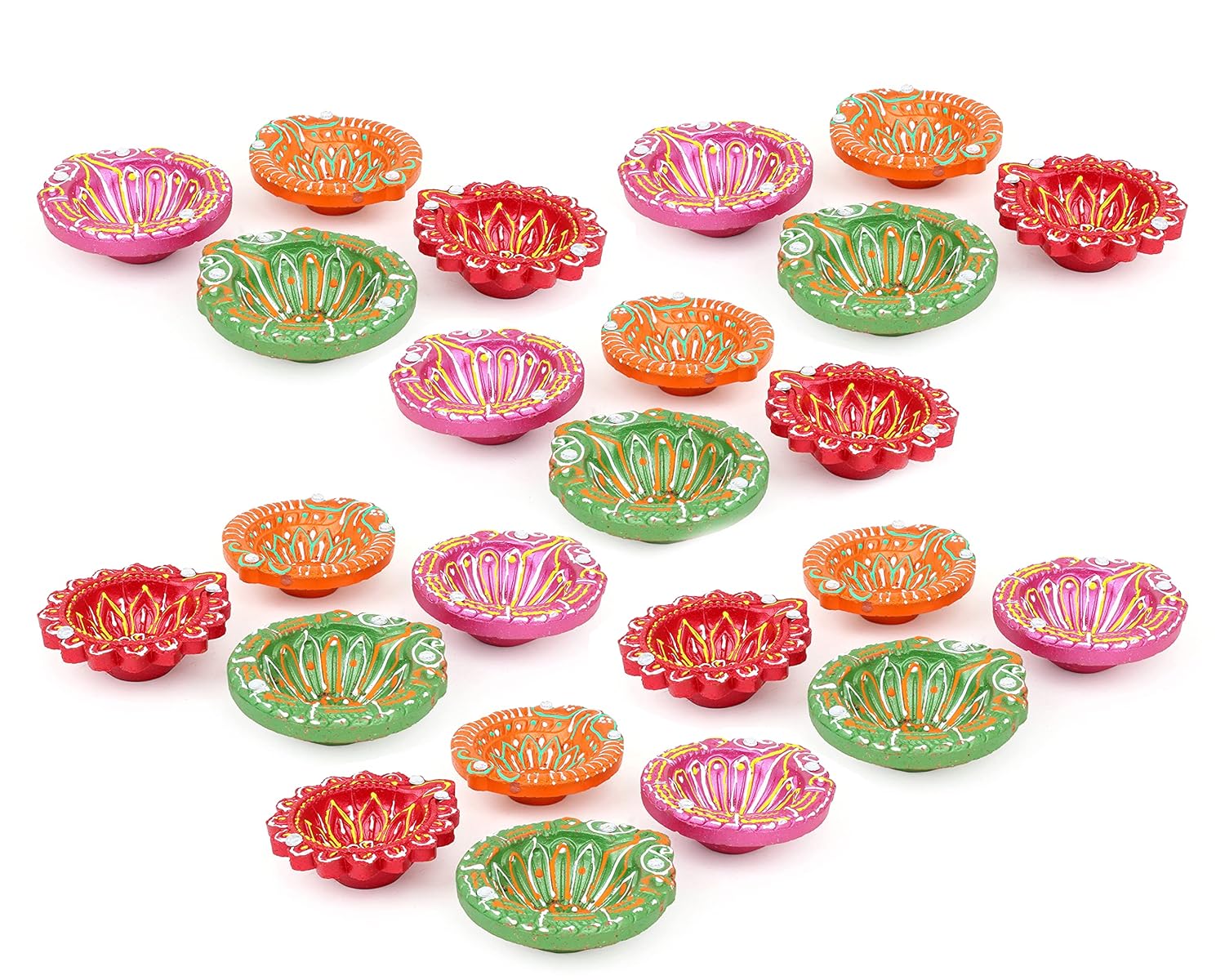 blank-24-diya.jpg KSI Eco Friendly Multicolor Diyas for Diwali Puja & Festivals Home (Blank Diya Pack of 24) Earthenware Table Diya Set - Image 1