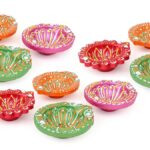 Eco Friendly Multicolor Diyas for Diwali Puja & Festivals Home (Pack of 12) Earthenware Table Diya Set