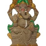 KSI Eco Friendly Ganesha Ganpati ( Lalbagh) for Visarjan | Kacchi Mitti | Easily Dissolve in Water 20 cm (Kacchi Mitti - 20cm Mushak Full Print) (Kacchi- Half Painted(Mushak))