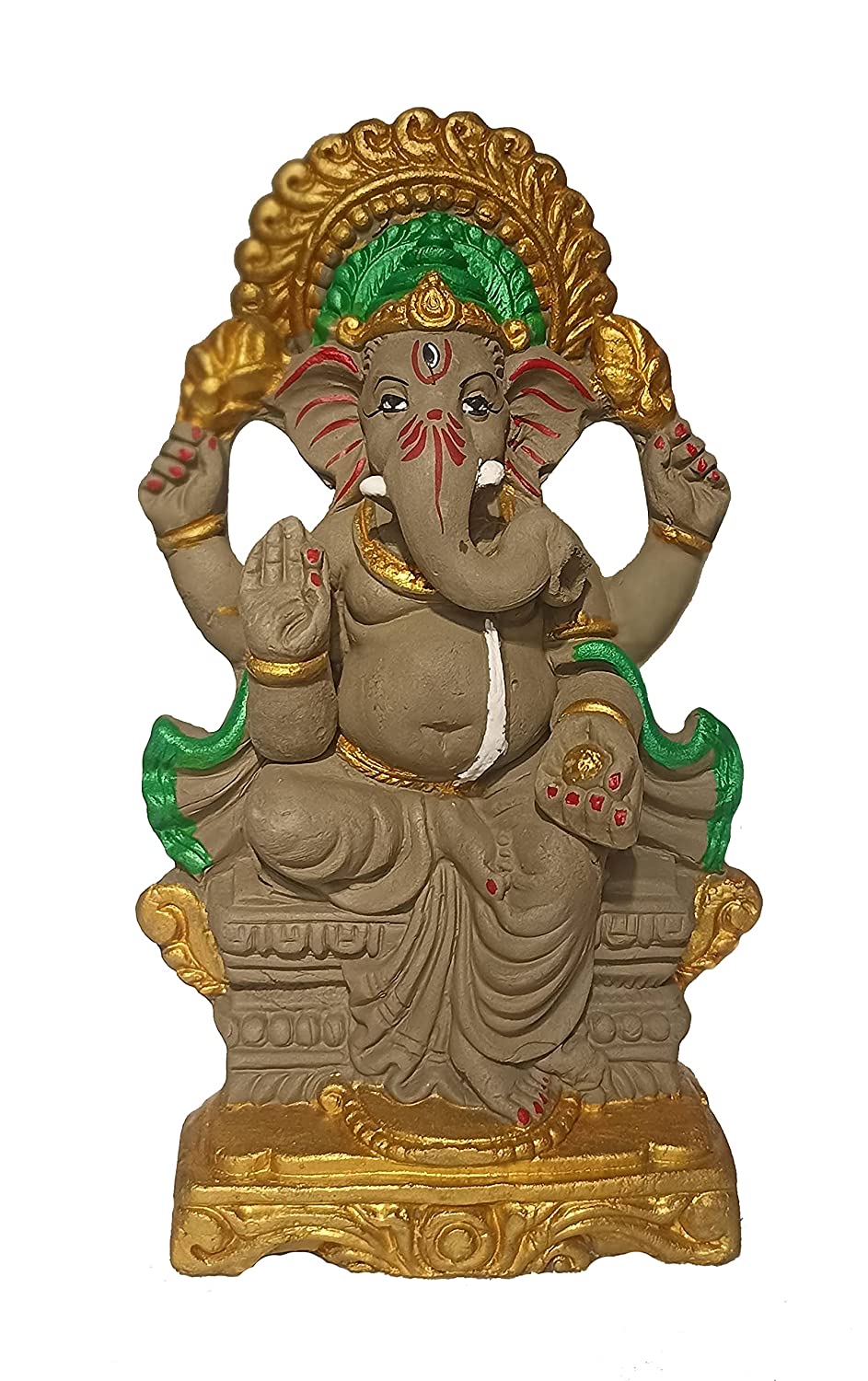 full-paint-mukut-1-1.jpg KSI Eco Friendly Ganesha Ganpati ( Lalbagh) for Visarjan | Kacchi Mitti | Easily Dissolve in Water 20 cm (Kacchi Mitti - 20cm Mushak Full Print) (Kacchi- Half Painted(Mushak)) - Image 1