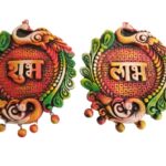 KSI Shubh Labh Wall hanging Showpiece Terracotta Handmade Door Hanging Wall Hanging Sculptures for Home Decor Artifacts for Door Office & Temple, 16 cm x 15 cm (L x W)
