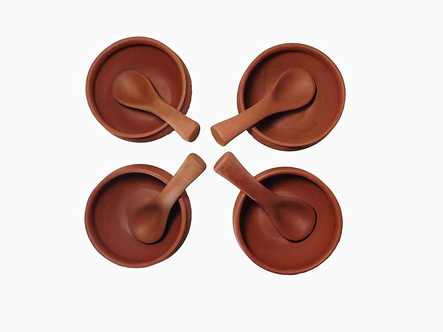 soup-bowl-1.jpg KSI Clay Bowls with Spoons for Kitchen & Restaurant Terracotta Handmade Clay Soup Bowl with Spoon for Soup, Dal, Kadhi, Curry 250 ml Each (Pack of 4) - Image 1