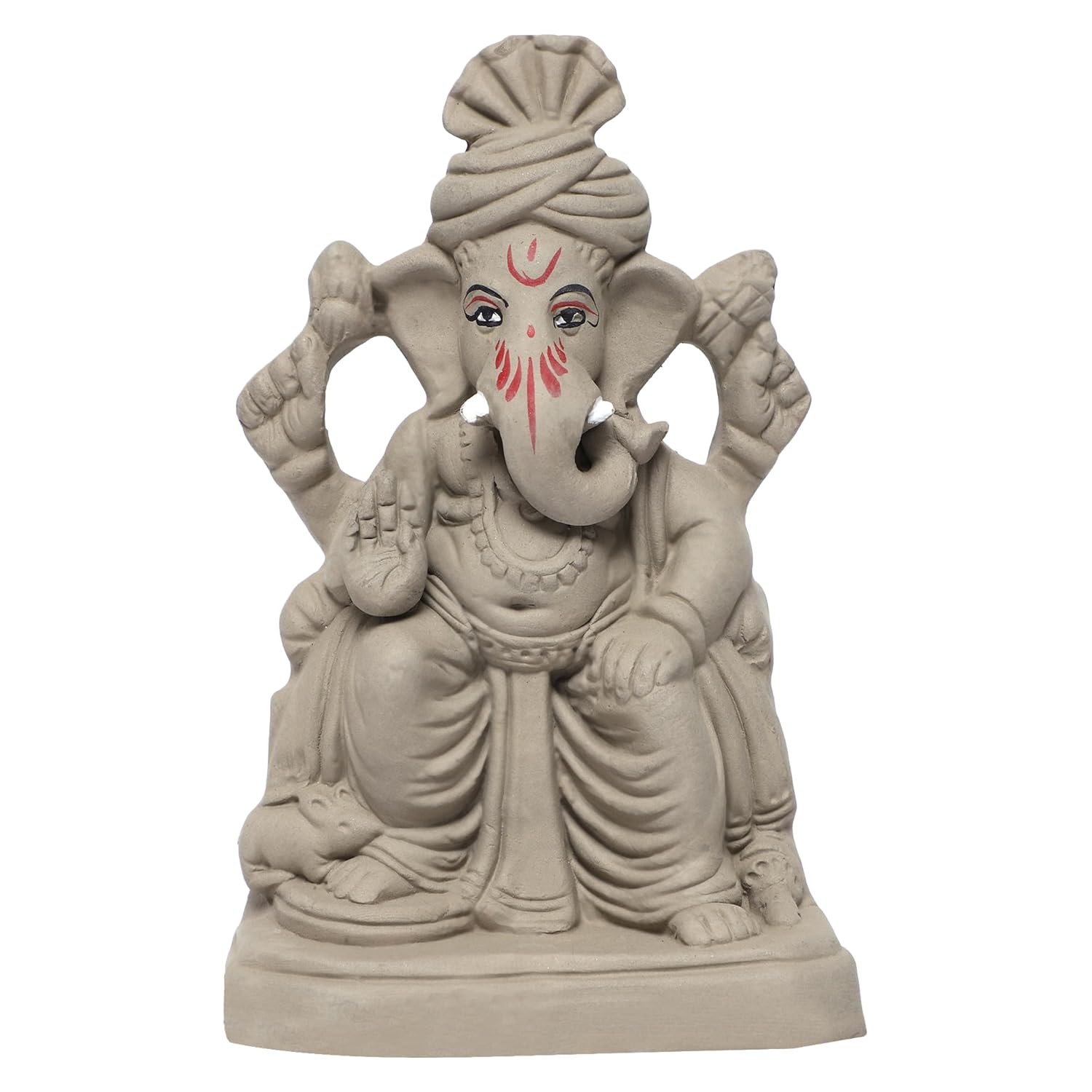 B08CSMR82P_BSA7X92HJ6_2025-12-02_1.jpg Ecofriendly Ganesha Idol Ganpati Murti For Home Visarjan Water Soluble Ganesh Idol 7.5 Inches Pagdi Ganesh Without Paint Handcrafted Natural Clay Biodegradable Ganesha Statue - Image 1