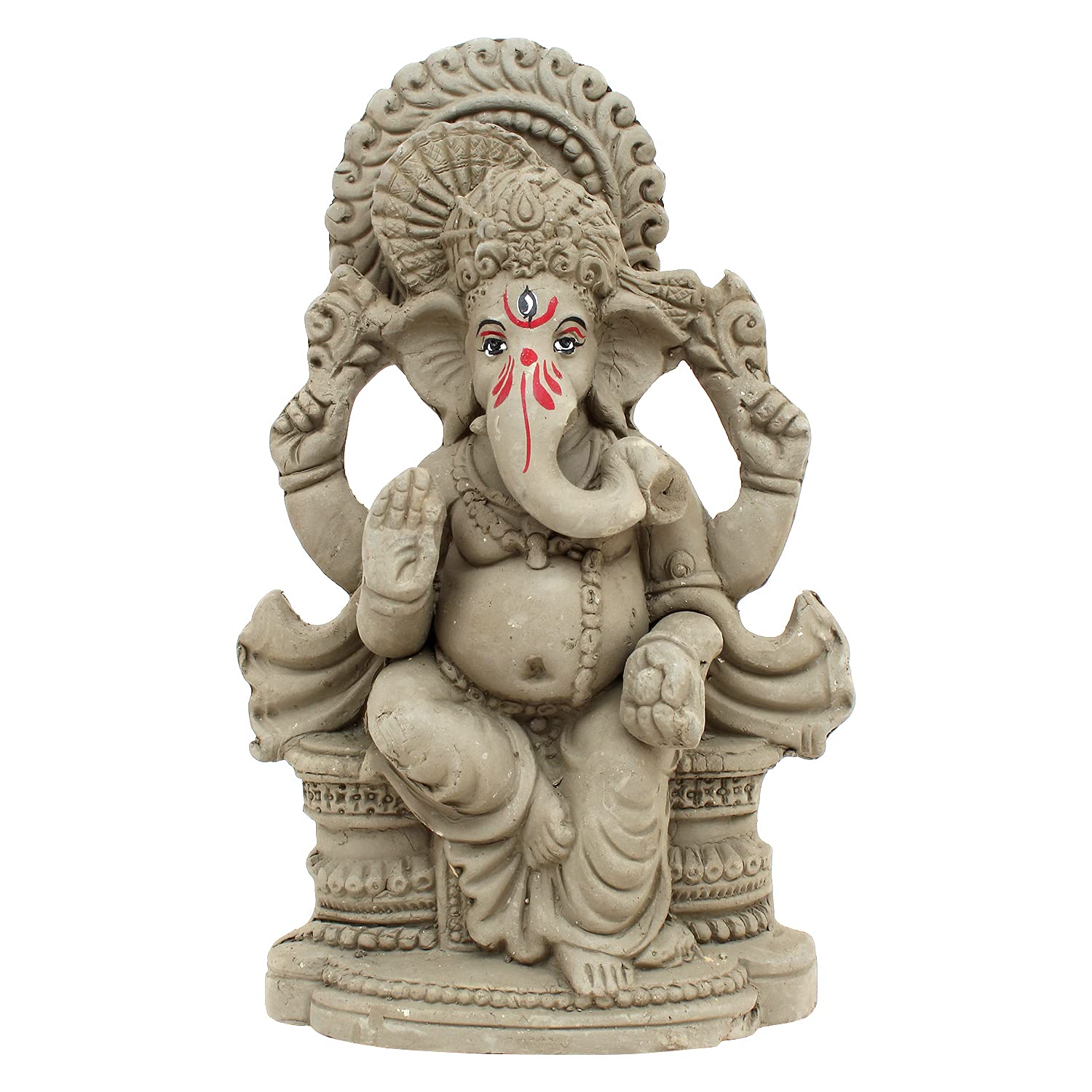 B08CSN7GJ9_RE11B51SDV_2025-12-02_1.jpg Clay Eco Friendly Ganesha Idol, Ganpati Murti For Home Visarjan, Water Soluble Ganpati Idol 7.5 Inches, Pagdi Ganesh Without Paint, Fantasy, Brown - Image 1