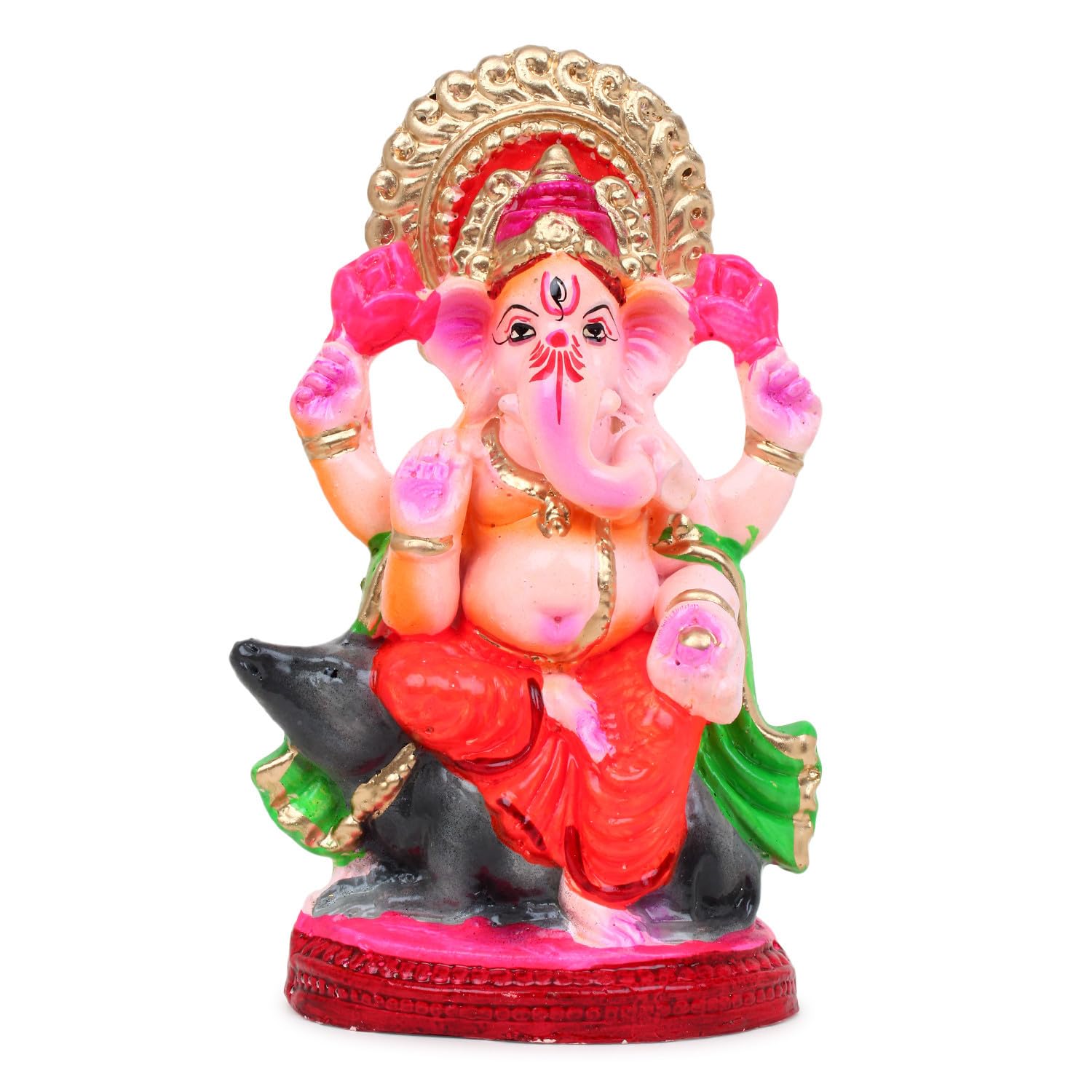 B0B9S1SXQJ_9FGWALGJDU_2025-12-02_1.jpg Eco Friendly Ganesha Idol, Ganpati Murti For Home Visarjan, Water Soluble Ganpati Idol 7.5 Inches, Mushak Ganesh Full Paint - Image 1