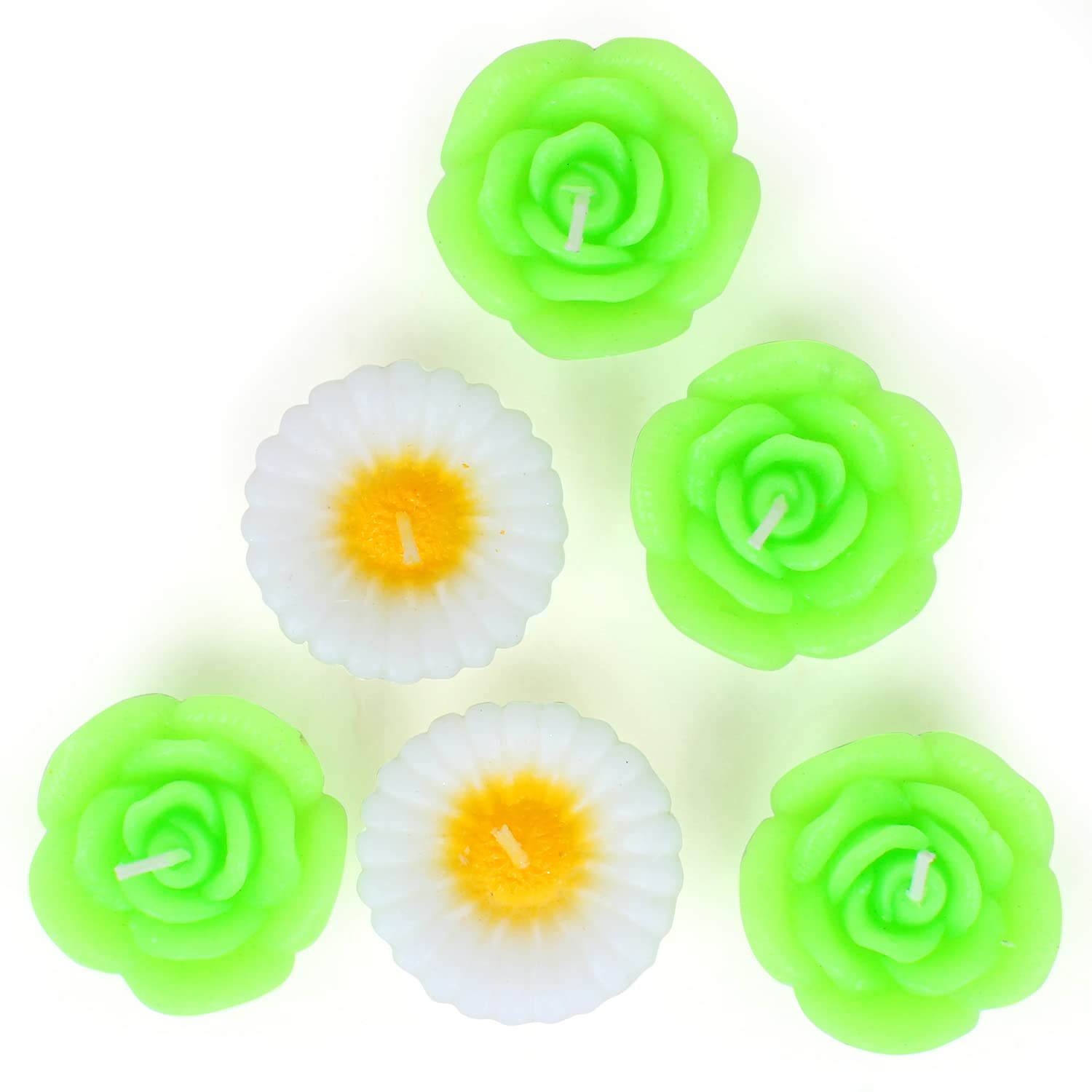 B0BFM1GLD4_F4HJ9N6FOH_2025-12-02_1.jpg Lotus Flower Shape Water Sensor Floating Glitter Wax Candles Home Decoration Diya Pack Of 6 Green - Image 1
