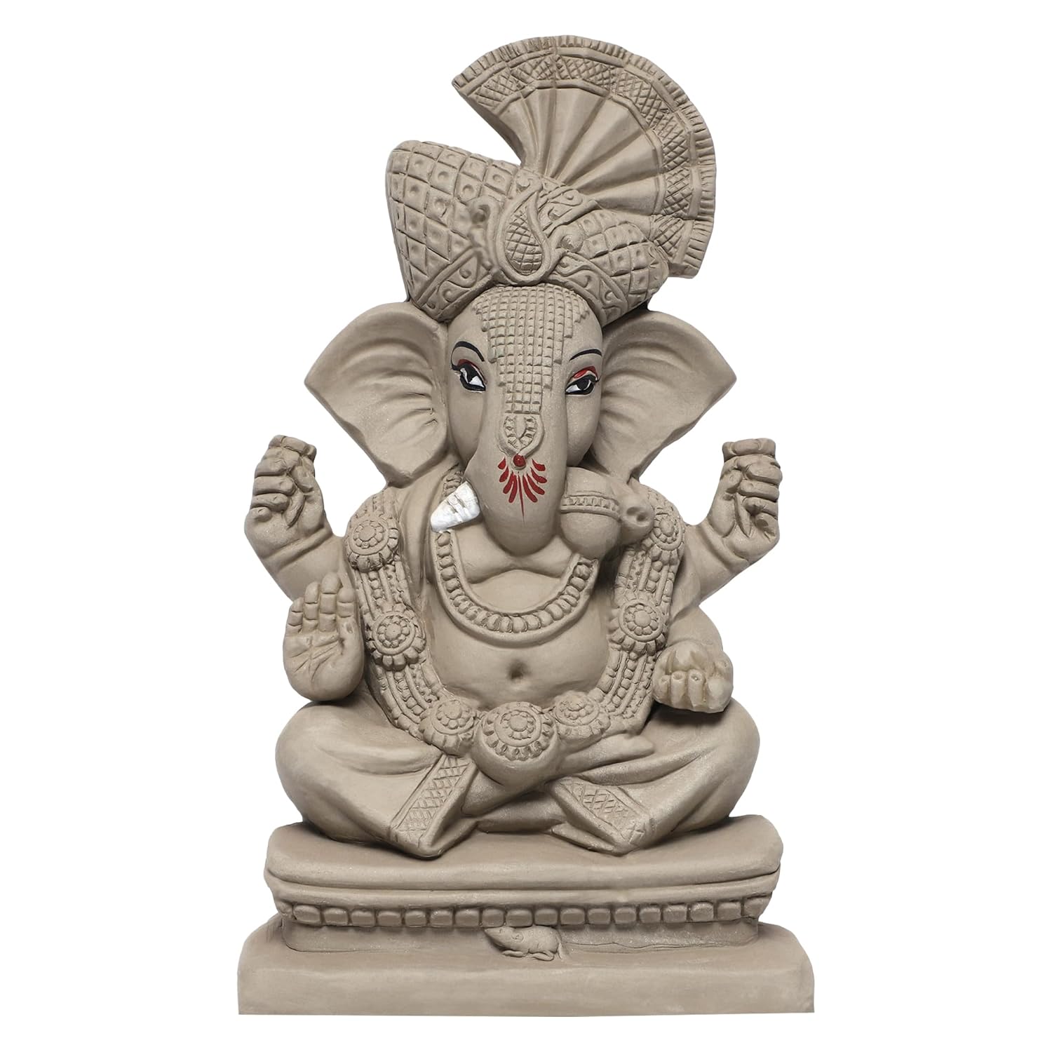 B0C9MRN6TY_T7UFF45QIA_2025-12-02_1.jpg Eco Friendly Ganesha Idol, Ganpati Murti For Home Visarjan, Water Soluble Ganpati Idol 8 Inches, Pagdi Ganesh Without Paint - Image 1