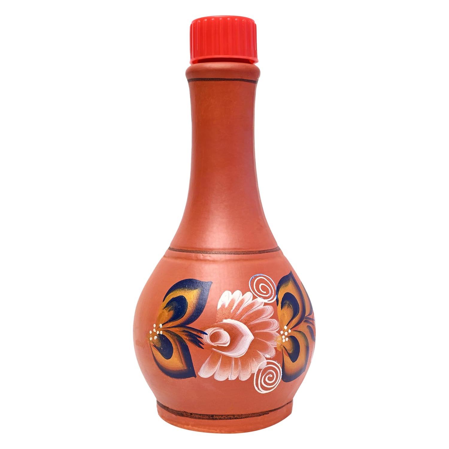 B0CCVJH2KT_LU9YKNOLVP_2025-12-02_1.jpg Clay Surahi Water Bottle For Drinking Water Terracotta Self Cooling Bottle Clay Hand Painting Water Bottle For School Office Outings, 1 Litre - Image 1