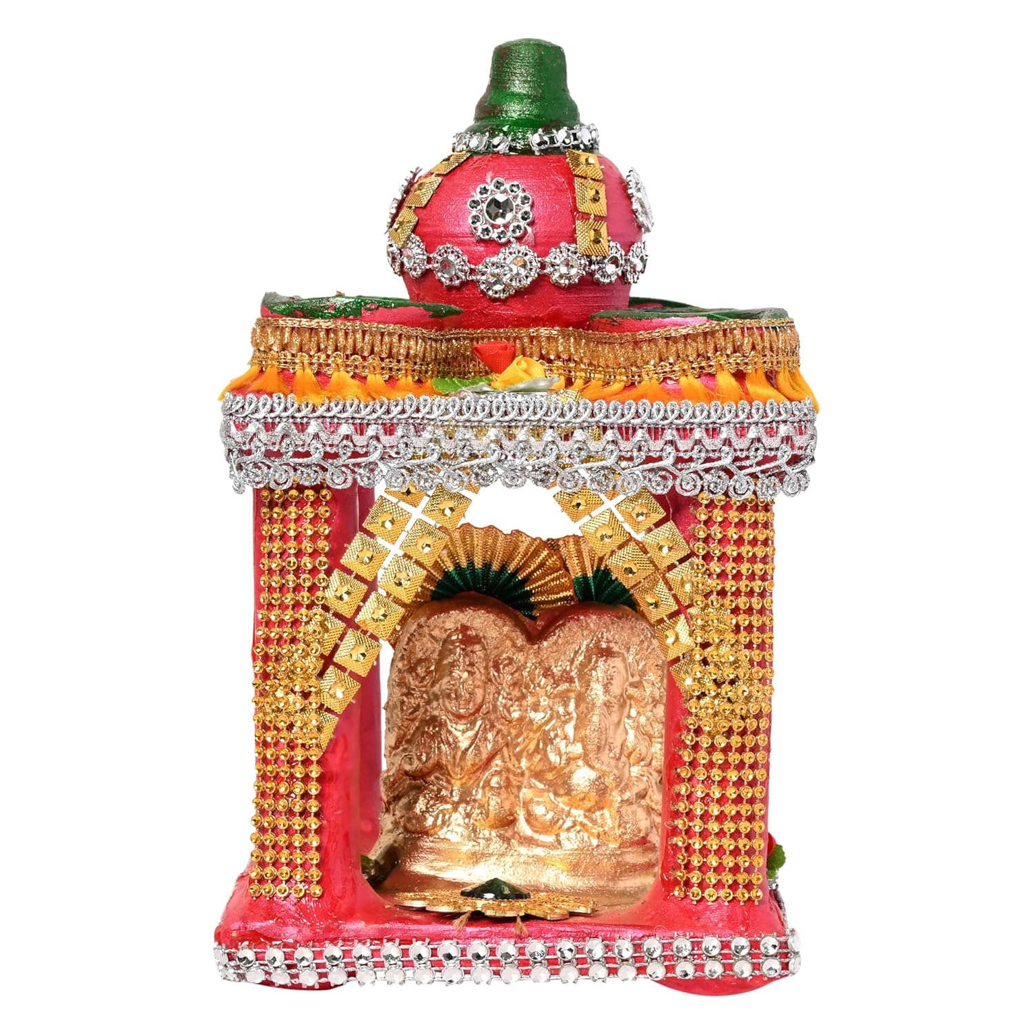 B0CK5NR1S5_K7B9746NDP_2025-12-02_1.jpg Lakshmi Ganesh Temple For Diwali Puja With 4 Diyas On Top, Made Of Earthen Clay Lakshmi Ganesh Murti For Diwali Puja, 13 Cm X 13 Cm X 20 Cm Lxwxh - Image 1