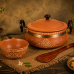Handi For Cooking And Serving With Lid Serving Bowl Wooden Spatula Combo Clay Pot Terracotta Handmade Mud Mitti Ke Bartan Pot Uncoated Pottery Storage Earthen India 2 Litre Lightweight And Durable