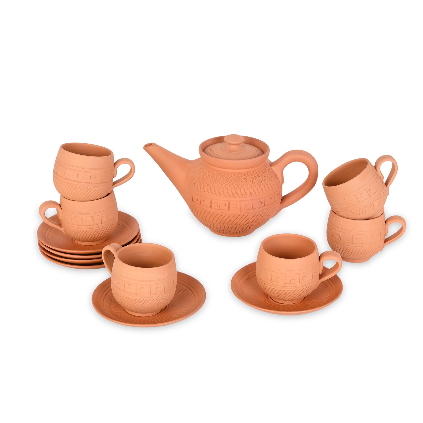 mnNM9pck_2XVU2EDG12_2026-04-13_1.jpeg KSI Handmade Terracotta Tea Set | Includes 1 Teapot, 6 Clay Tea Cups with Handle & 6 Plates (Saucers) | Natural Kulhad Set | Eco-Friendly, Non-Toxic & Heat Retaining | Enhances Tea & Coffee Taste - Image 1