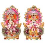 Laxmi Ganesh Ecofriendly Murti,Idol Statue For Diwali Decoration Items For Home Decor Mandir Temple Pooja Room Table Office Gifts, Made By Mitti Terracotta Clay L 9 X W 5.5 X H 15 Cm Fabric