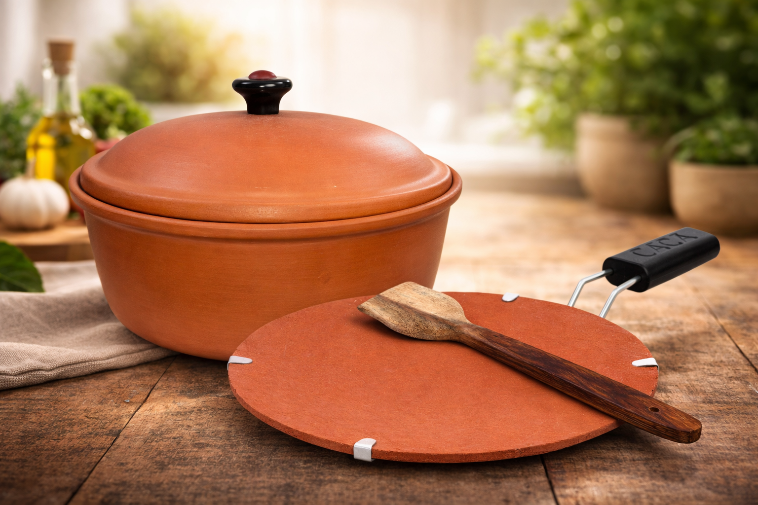 ynfeSHCJ_GAKP4J1ZLF_2026-02-25_1.png Handmade Earthen Clay Kadhai With Lid, Terracotta Mitti Tawa And Wooden Spatula Combo For Cooking 2.5 Litres - Image 1